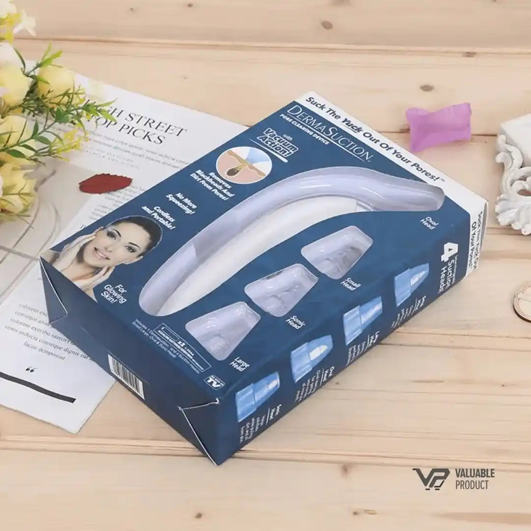 Product packaging on a wooden surface with decorative elements