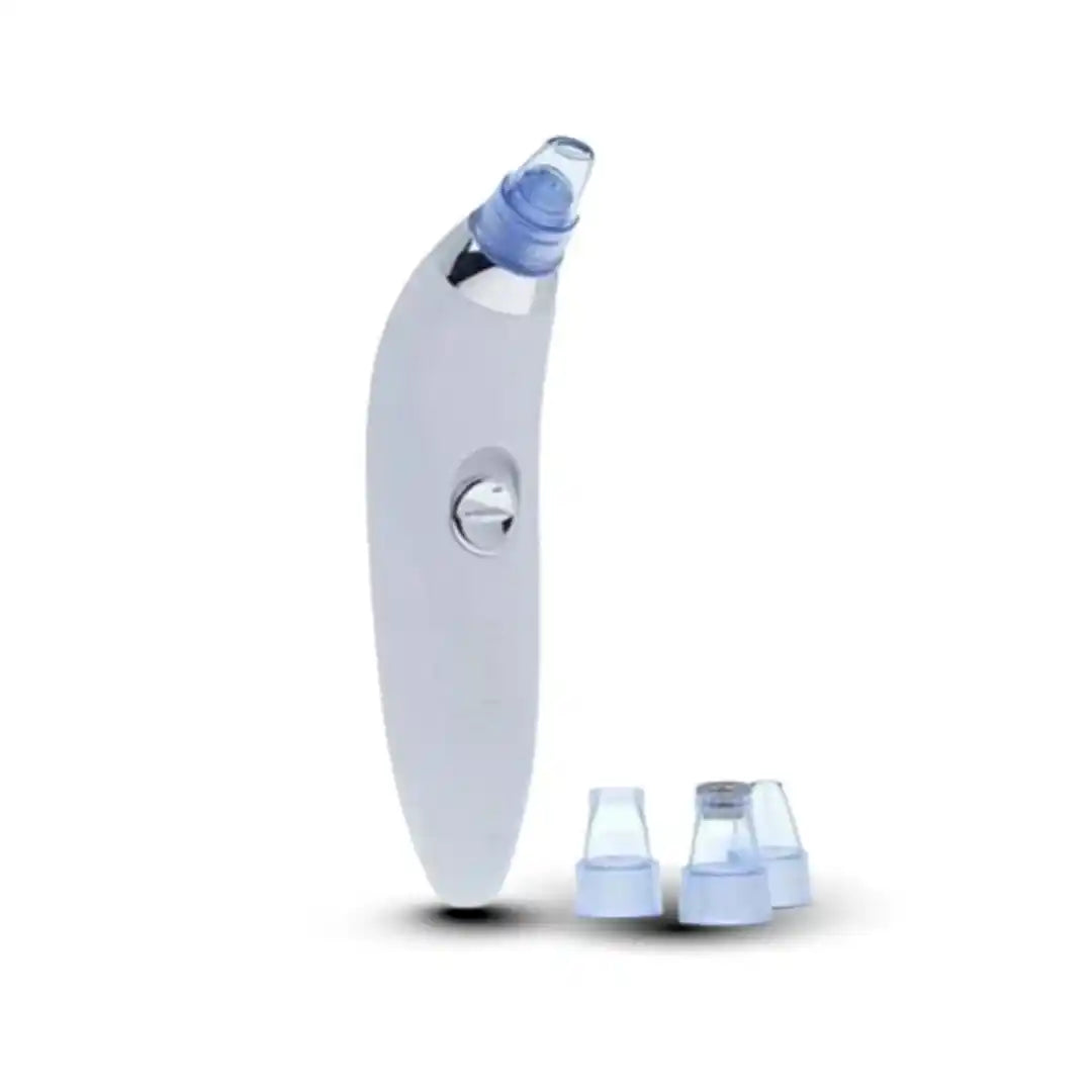 White electronic device with blue accents on a white background