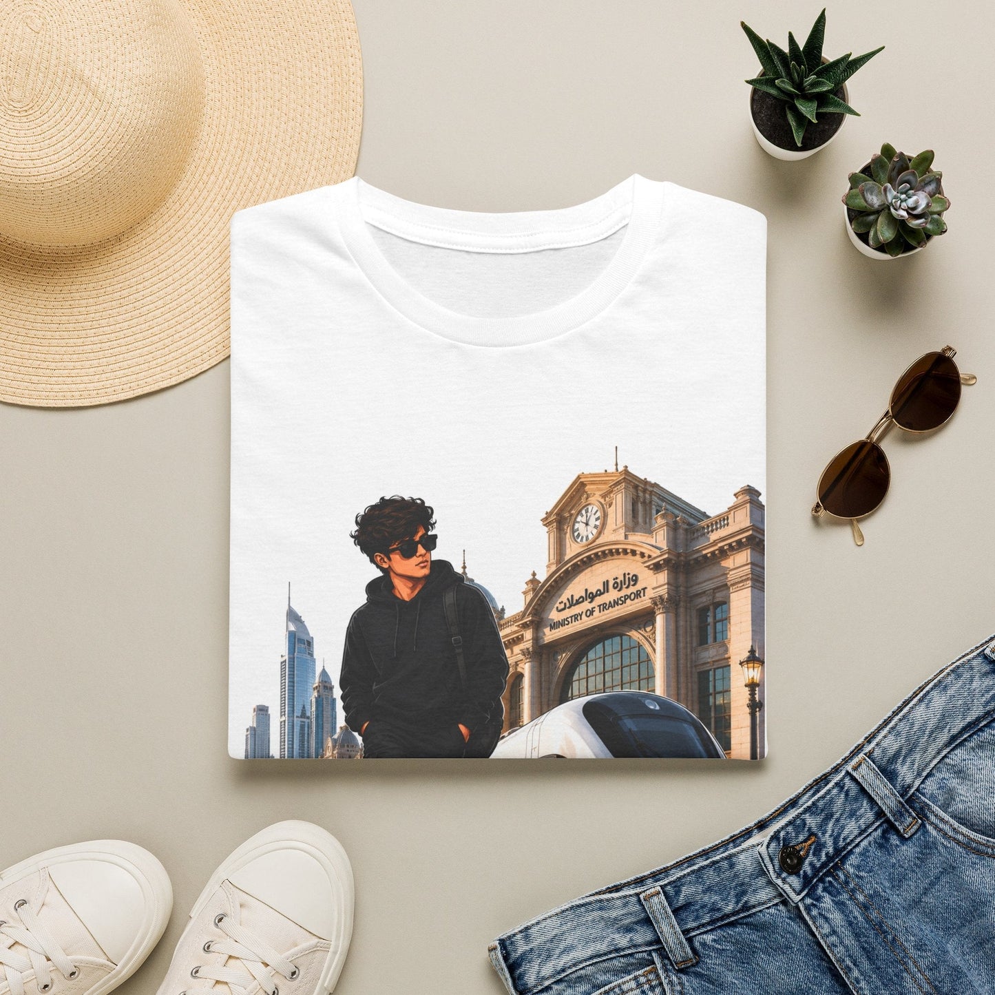 تي شيرت بإحساس السفر — تي شيرت بطبعة محطة قطار حضرية