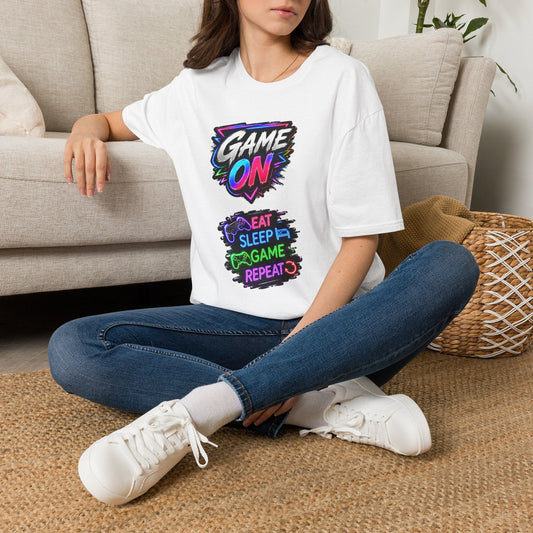 Game On T-Shirt — Neon Gamer 'Game On / Eat Sleep Game Repeat' Tee