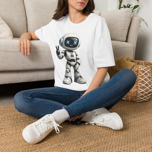 Cute Peace Sign Robot T-Shirt — Retro Futuristic Tech Tee