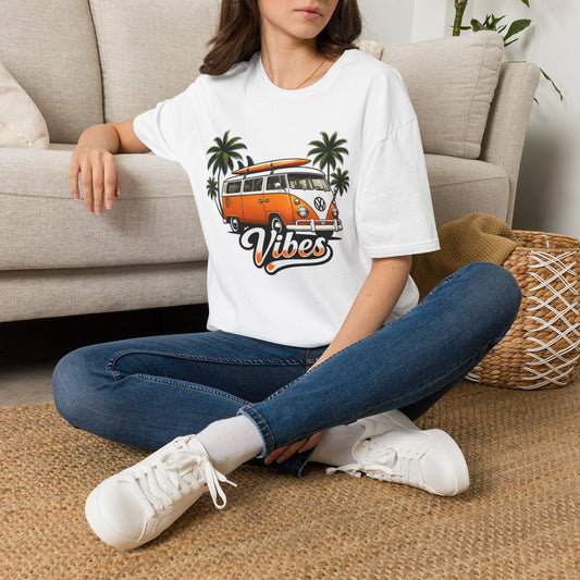 Vintage Surf Van T-Shirt — "Vibes" Palm Tree Beach Tee