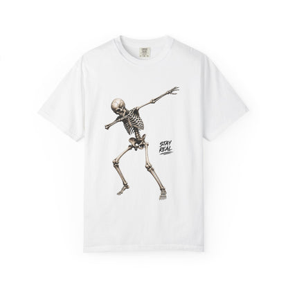 Skeleton Dab Graphic Tee — "Stay Real" Vintage Skate Shirt
