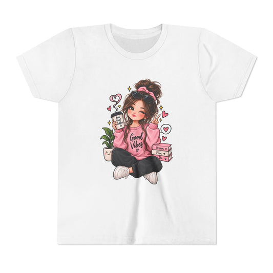 Youth Tee — 'Good Vibes' Cute Girl Illustration Shirt