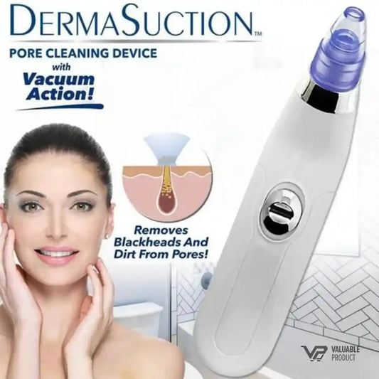 DermaSuction pore cleaning device with a woman's face and product illustration on a white background