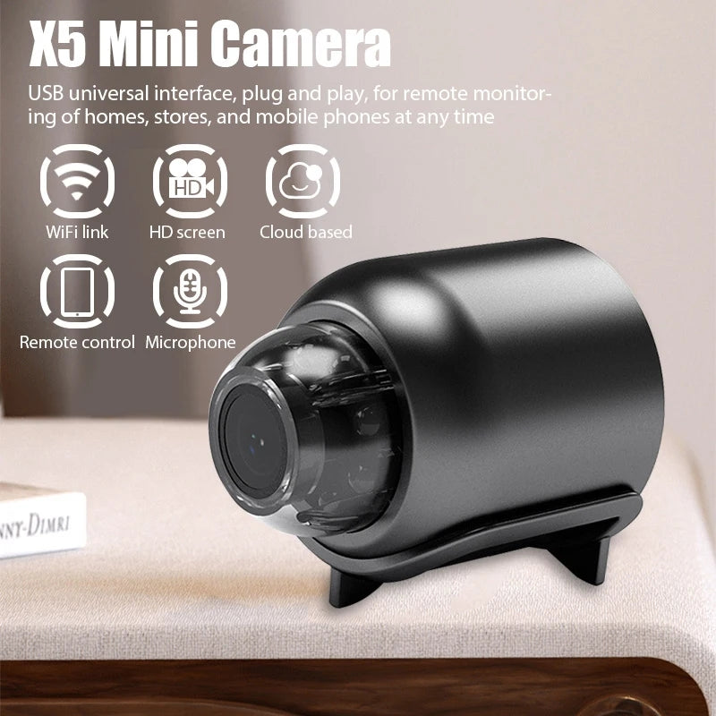 كاميرا مراقبة X5 Mini WiFi - دقة 1080p عالية الوضوح مع رؤية ليلية وعرض عن بعد