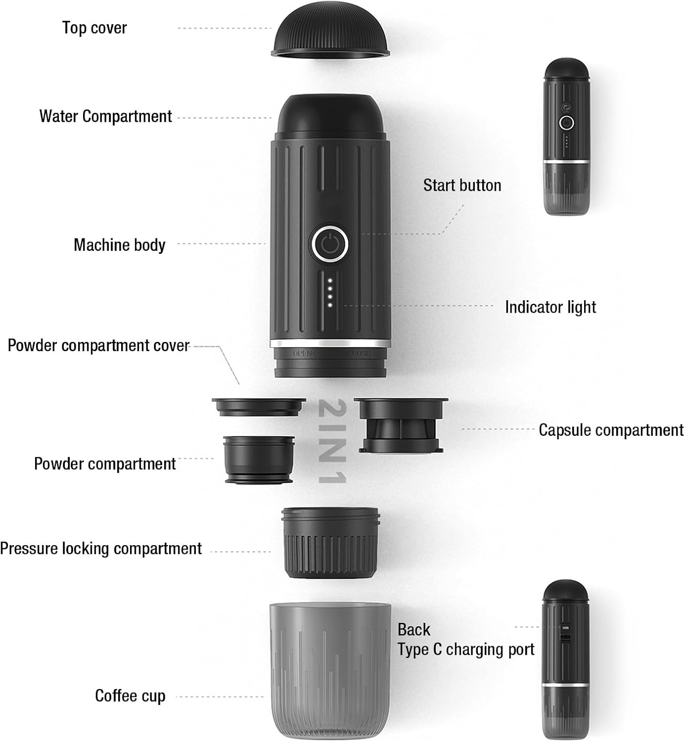 Portable Espresso Coffee Maker — Rechargeable Travel Coffee Machine