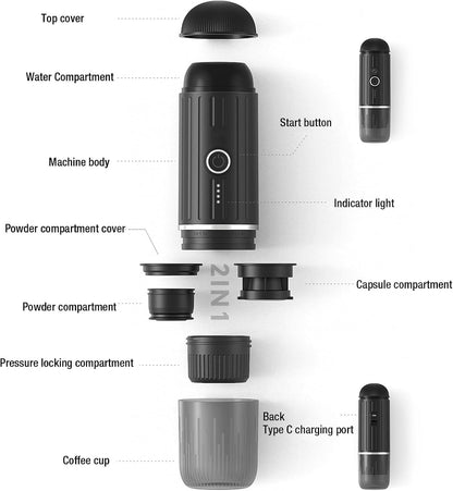 Portable Espresso Coffee Maker — Rechargeable Travel Coffee Machine