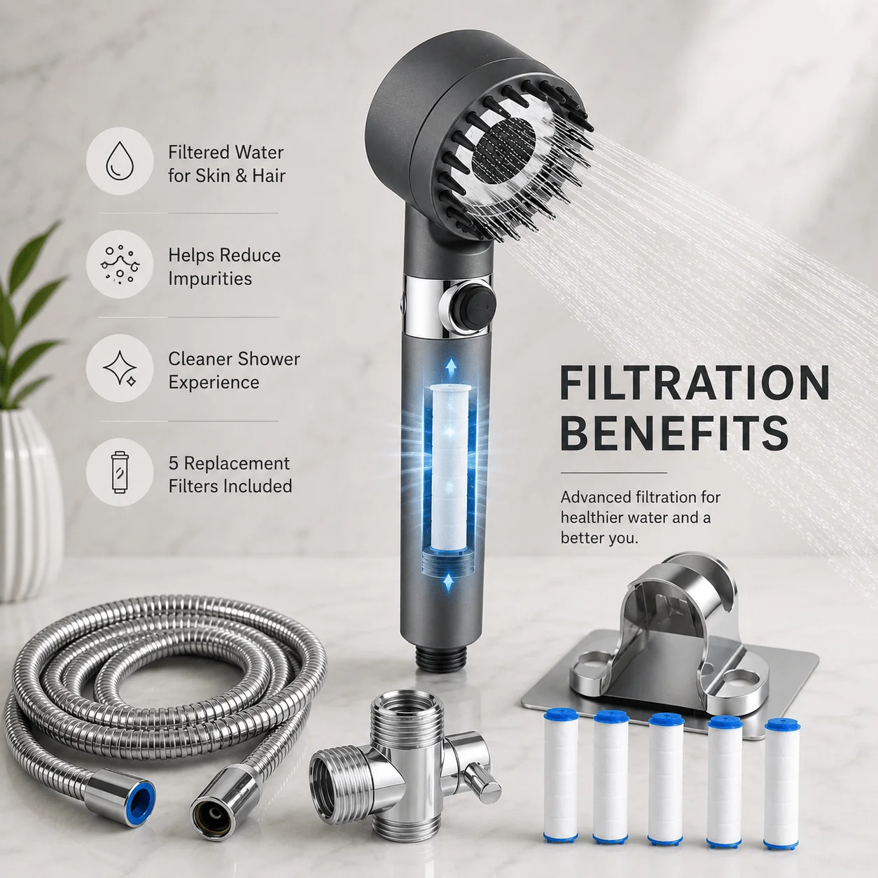 FILTERED SHOWER HEAD WATER KIT–3 SPRAY MODES🇦🇪